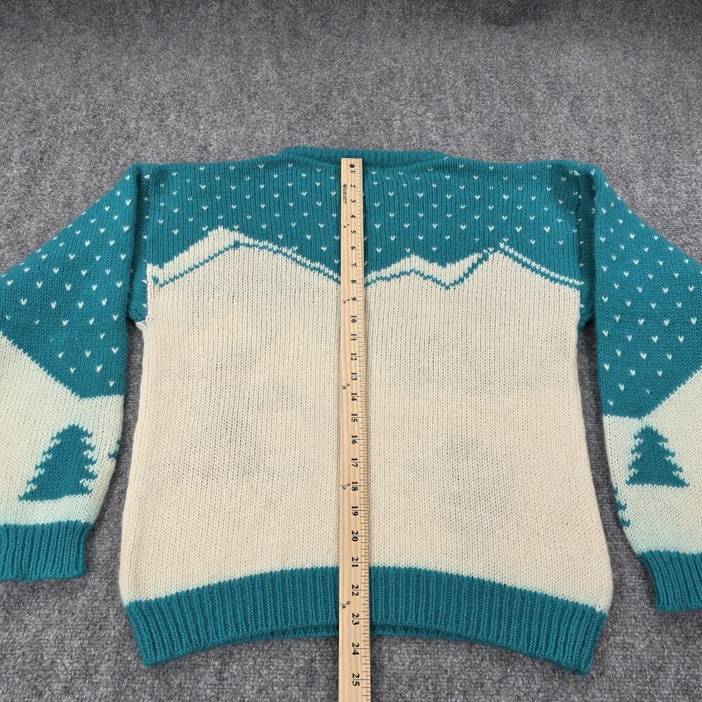 Vintage Woolrich Sweater Womens Large Teal Ski Bear Scene Pure Wool Winter Fun - Picture 6 of 16